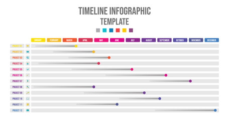 Infographic template for business. Monthly modern Timeline Gantt chart with table, presentation vector illustration