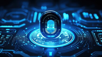 Cyber security network. Technology background animated cyber security system padlock with fingerprint icon.computer crime.