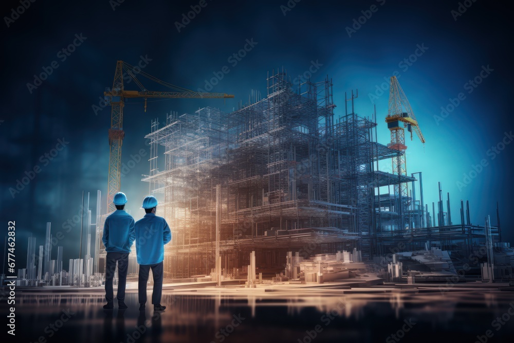 Poster future building construction engineering project concept with graphic design exposure architects or 