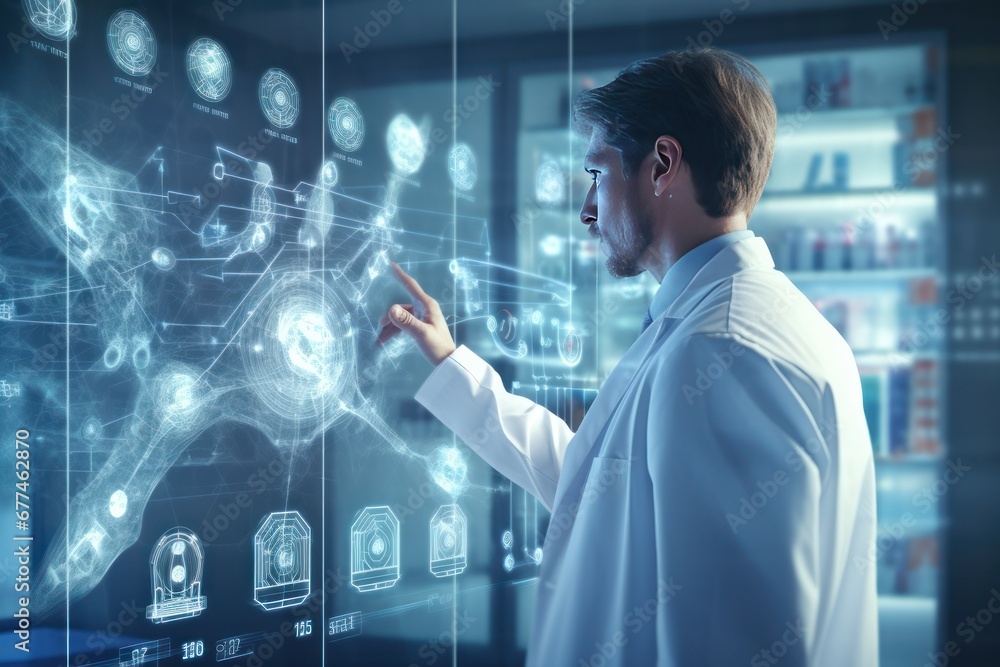 Aufkleber digital healthcare and network connection on virtual interface, medical technology and innovation co