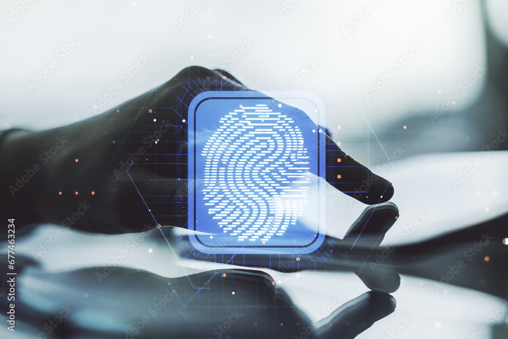 Aufkleber abstract creative fingerprint illustration with finger clicks on a digital tablet on background, per