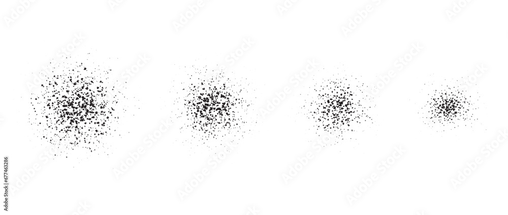 Poster stippled radial brush stroke set. grain gradient collection. grunge sprinkle spray texture. dirty du