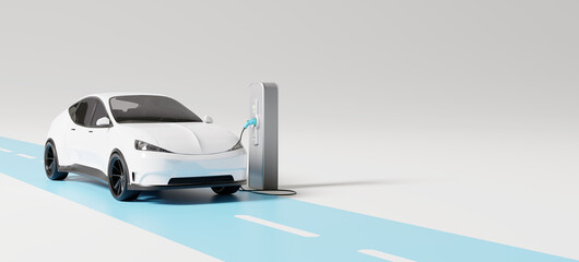 Electric car charging battery, eco energy. 3d rendering - obrazy, fototapety, plakaty