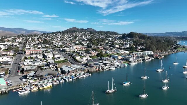 Downtown City At Morro Bay In California United States. Nature Travel Background. Morro Rock Landscape. Downtown City At Morro Bay In California United States. 