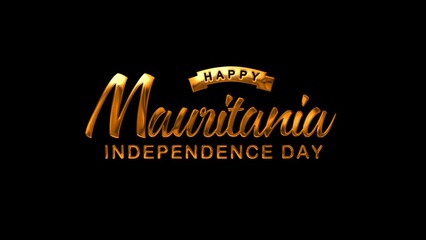 Happy Mauritania Independence Day Text Animation on Gold Color. Great for Mauritania Independence Day Celebrations, for banner, social media feed wallpaper stories