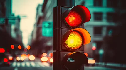 Foto op Plexiglas Close-up of a traffic light on street © Planetz