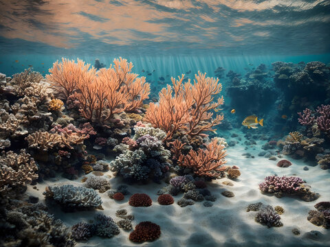 Symphony of coral reefs and fishes