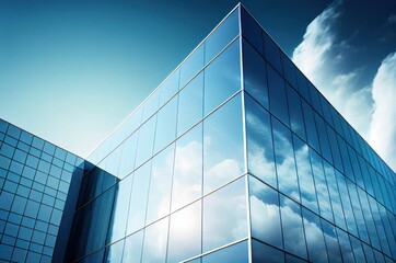 Towering Glass Skyscraper Reflecting Against the Blue Sky Generative AI