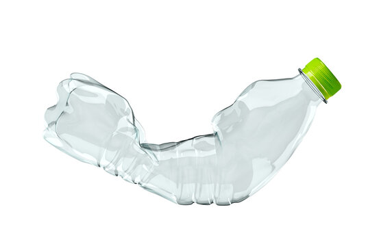 Plastic water bottle waste or crushed plastic water bottle.  Crumpled blue plastic bottle. Png transparency