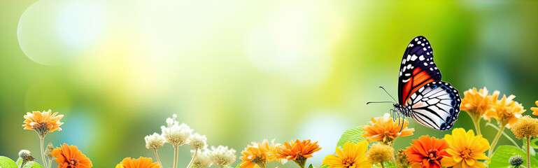 Obraz premium butterfly on a flower,Nature of butterfly and flower in garden using as background butterflies day cover page or banner template , spring, copy space for text