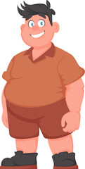 Fat man posing and smiling. Overweight guy is cute, body positivity theme. Cartoon style