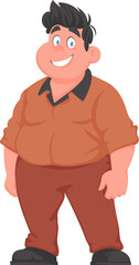 Fat man posing and smiling. Overweight guy is cute, body positivity theme. Cartoon style