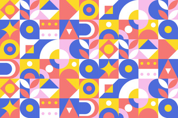 Modern Flat Bauhaus Background with Geometric Shapes