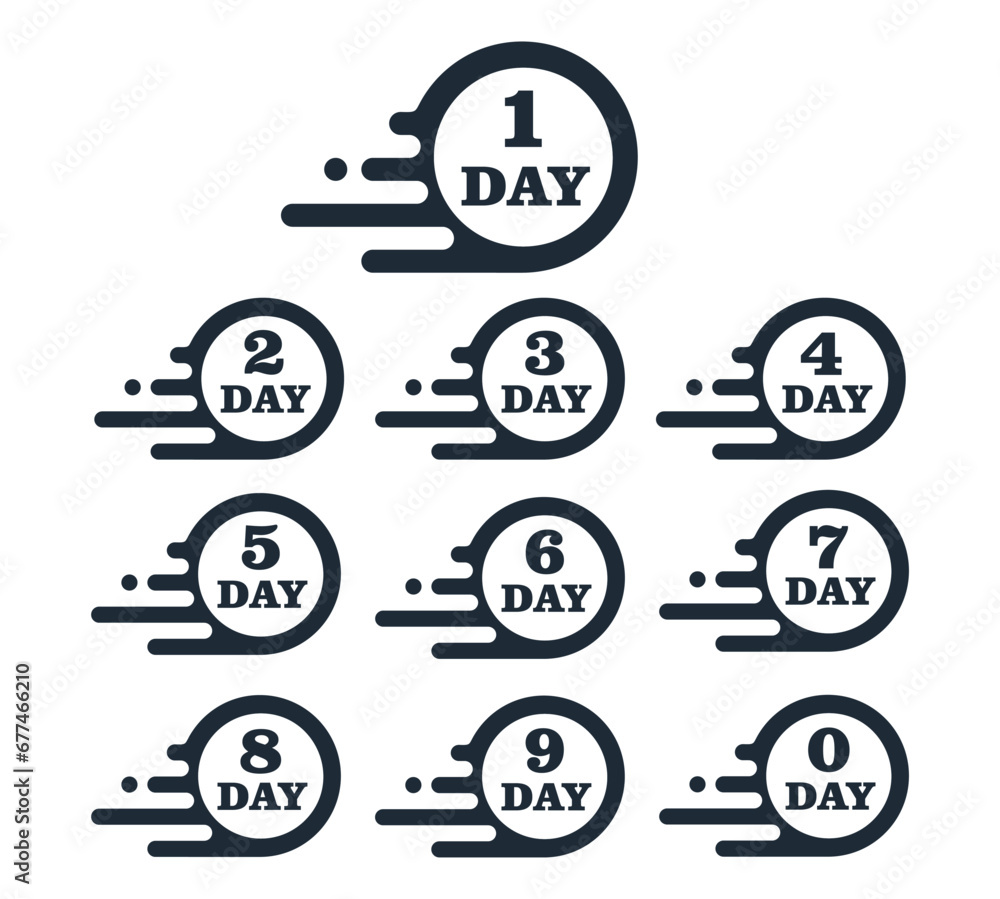 Poster counting down the days. day to go. set vector linear illustration icon isolated on white background.