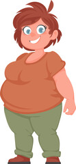 Fat woman posing and smiling. Cute overweight girl, body positivity theme. Cartoon style