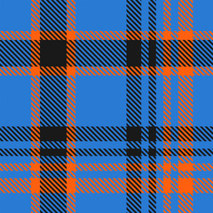 Blue Black Orange Tartan Plaid Pattern Seamless. Checkered fabric texture for flannel shirt, skirt, blanket
