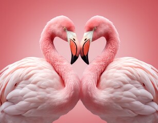 Two Flamingos Creating a Romantic Heart Shape With Their Graceful Necks. Two Graceful Flamingos Embracing Elegantly on a Vibrant Pink Canvas