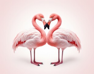 Two Flamingos Creating a Romantic Heart Shape With Their Graceful Necks. Two Graceful Pink Flamingos Showcasing Their Elegance in Perfect Synchronisation. 