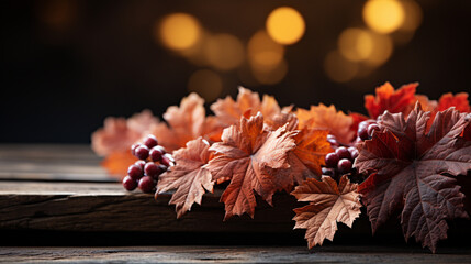 Naklejka na ściany i meble autumn leaves on wood HD 8K wallpaper Stock Photographic Image 