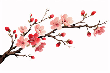 Winter ink plum blossom illustration, a plum blossom on a white background illustration 