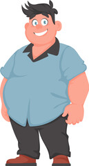 Fat man posing and smiling. Overweight guy is cute, body positivity theme. Cartoon style