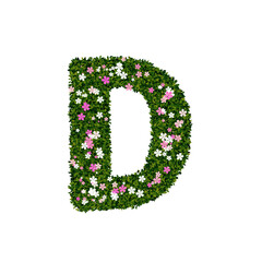 Letter D with green leaves and flowers png