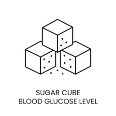 Sugar cube, Blood glucose level, vector line icon for diabetes medical documentation - obrazy, fototapety, plakaty