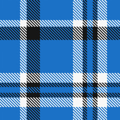 Blue Black White Tartan Plaid Pattern Seamless. Check fabric texture for flannel shirt, skirt, blanket
