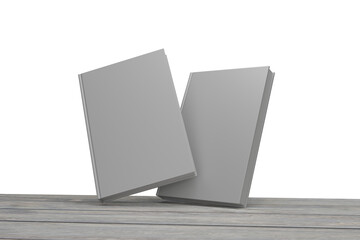 hard cover blank white book on wooden table, 3d rendering, for your mock up design. transparent background png file	
