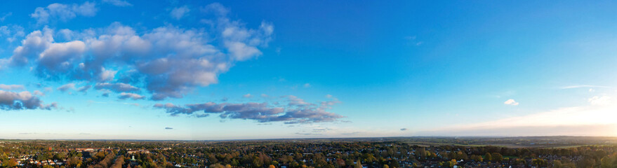 Beautiful High Angle Panoramic View of Letchworth Garden City of England UK During Sunset. The...