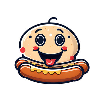hot dog cartoon illustration ,fast-food , junk food mascot character , icon , emoji , logo sticker isolated on transparent background , PNG file for food branding