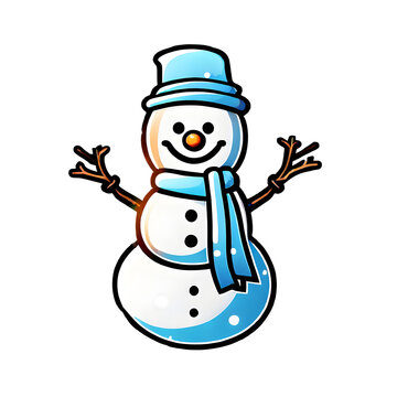 snowman with a scarf  cartoon illustration , Snowman Mascot Design  , Snowman  clipart , Snowman Christmas greeting card on transparent background , PNG file 
