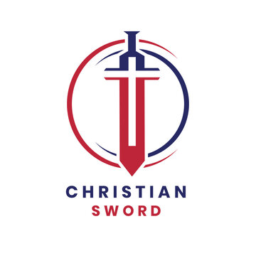 Christian sign with sword logo design for church and wellness
