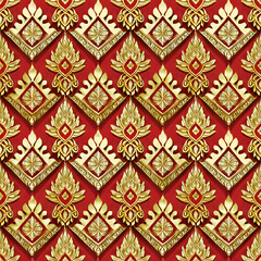  thai pattern seamless, red and gold