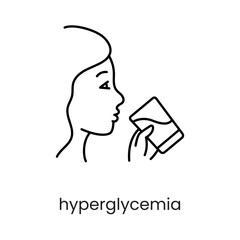 Hyperglycemia high blood sugar, symptom thirst, vector line icon for educational materials about diabetes