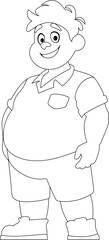 Black and white line art, Fat man posing and smiling. Overweight guy is cute, body positivity theme. Coloring style