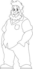 Fototapeta na wymiar Black and white line art, Fat man posing and smiling. Overweight guy is cute, body positivity theme. Coloring style
