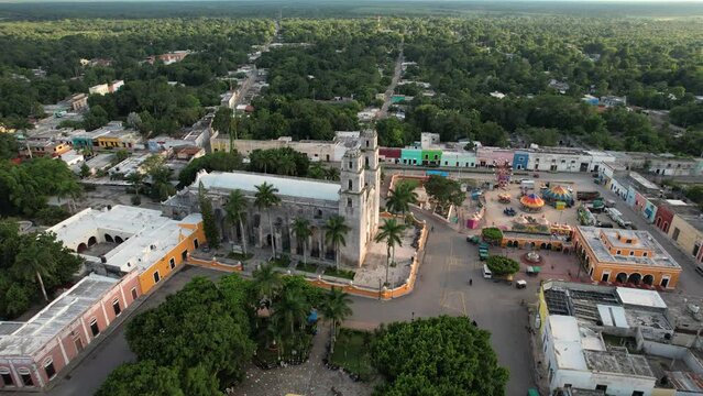 rotational drone shot of espita yucatan main church