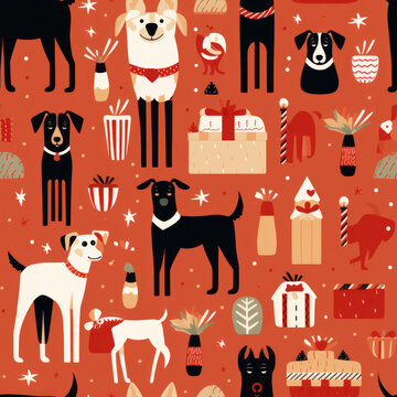 Seamless dog and Christmas pattern