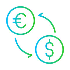 Exchange finance icon with blue and green gradient outline style. exchange, business, finance, money, trade, currency, financial. Vector Illustration