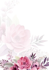 Pink and white elegant watercolor background with flora and flower