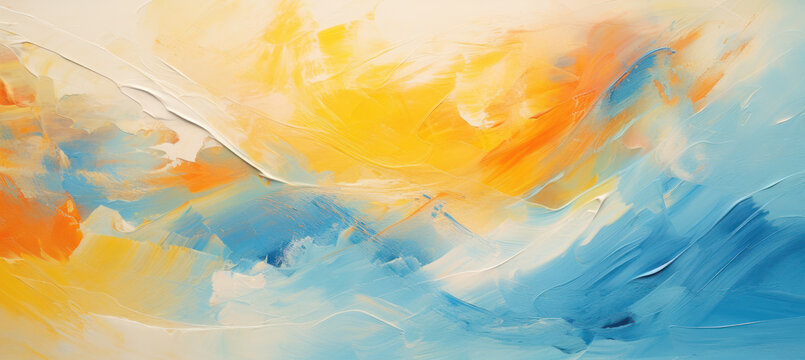 Vibrant Palette Knife Impressionist Painting in Yellow, Orange, and Blue