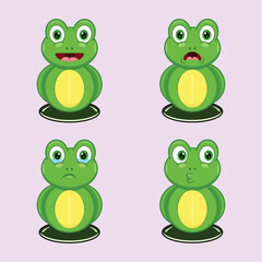 A Set Emoticon emoji sticker of Cute Cartoon Frog - Display Concept
