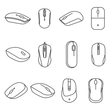 mouse outline SET.Thin line mouse outline icon can be used for web  on white background

