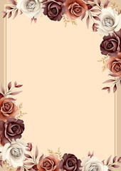 Brown beige and white invitation background bouquet watercolor painting with flora and flower