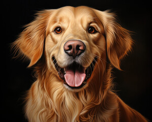 Golden retriever portrait on black background