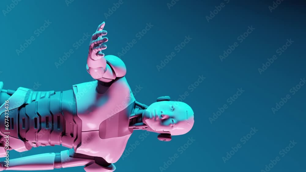 Poster vertical of thinking ai hominoid robot moving arm and hands using artificial intelligence 3d renderi