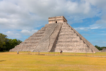 Famous El Castillo pyramid with shadow of serpent at Maya archaeological site of Chichen Itza in Yucatan, Mexico