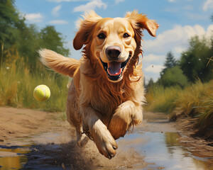 golden retriever playing with ball