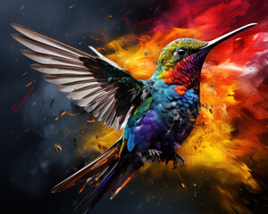 colorful illustration of hummingbird in flight